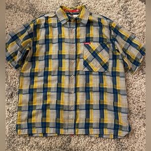 Ecko-Complex Plaid Short Sleeve Shirt - Blue and Yellow Size‎ Large